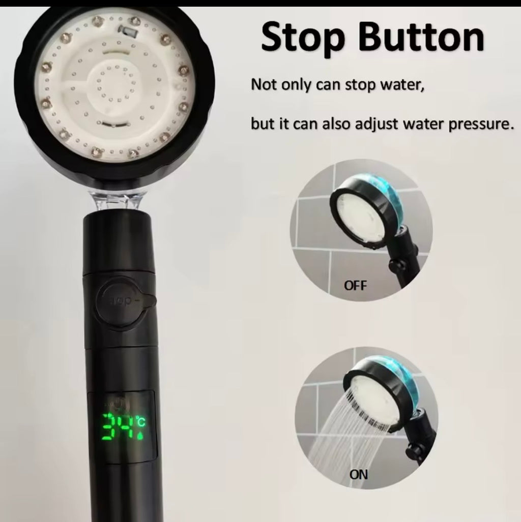 LED Digital Temperature Display Shower Head- High Pressure Rainfall With Color Changing Light
